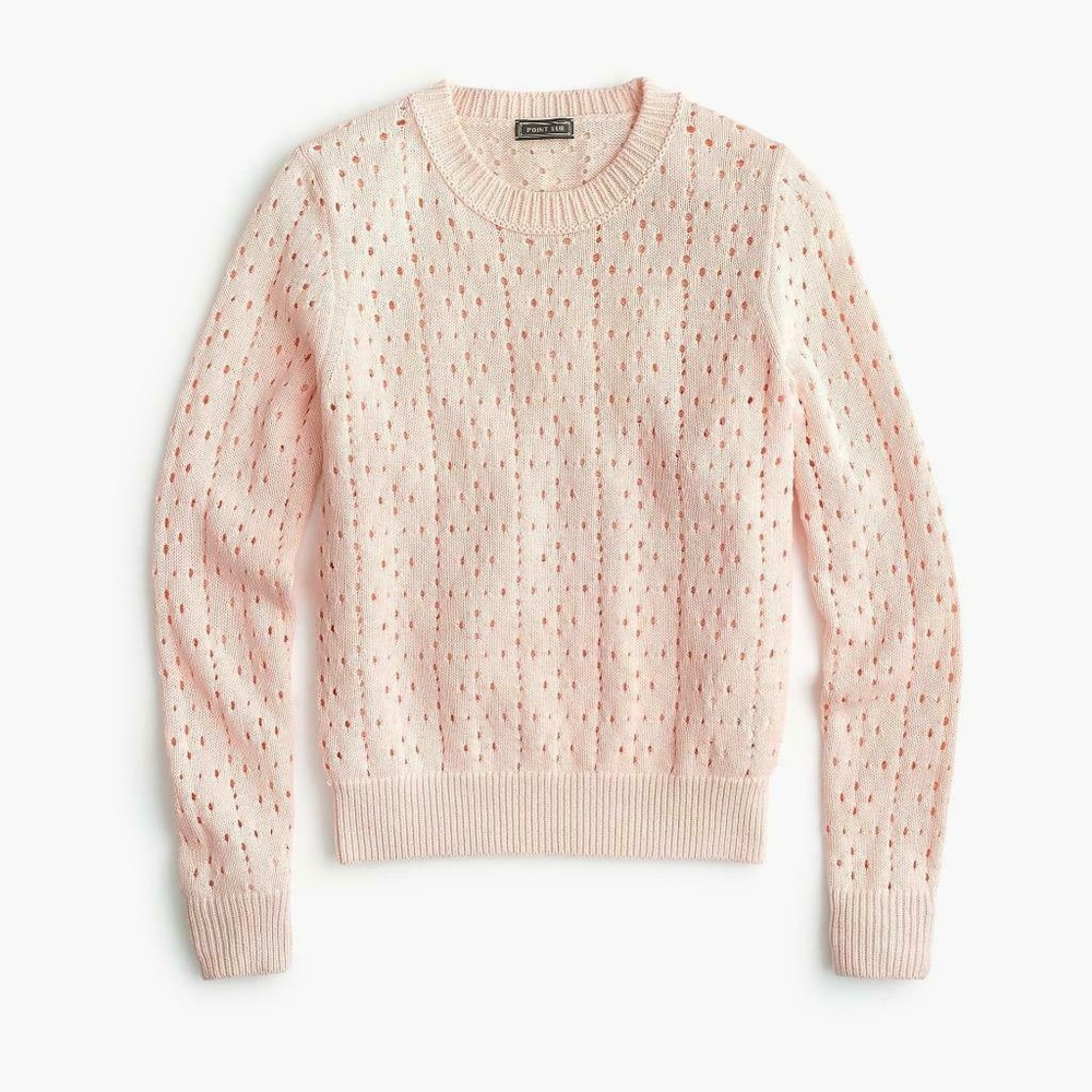 J Crew Point Sur Pink Allover Pointelle Sweater